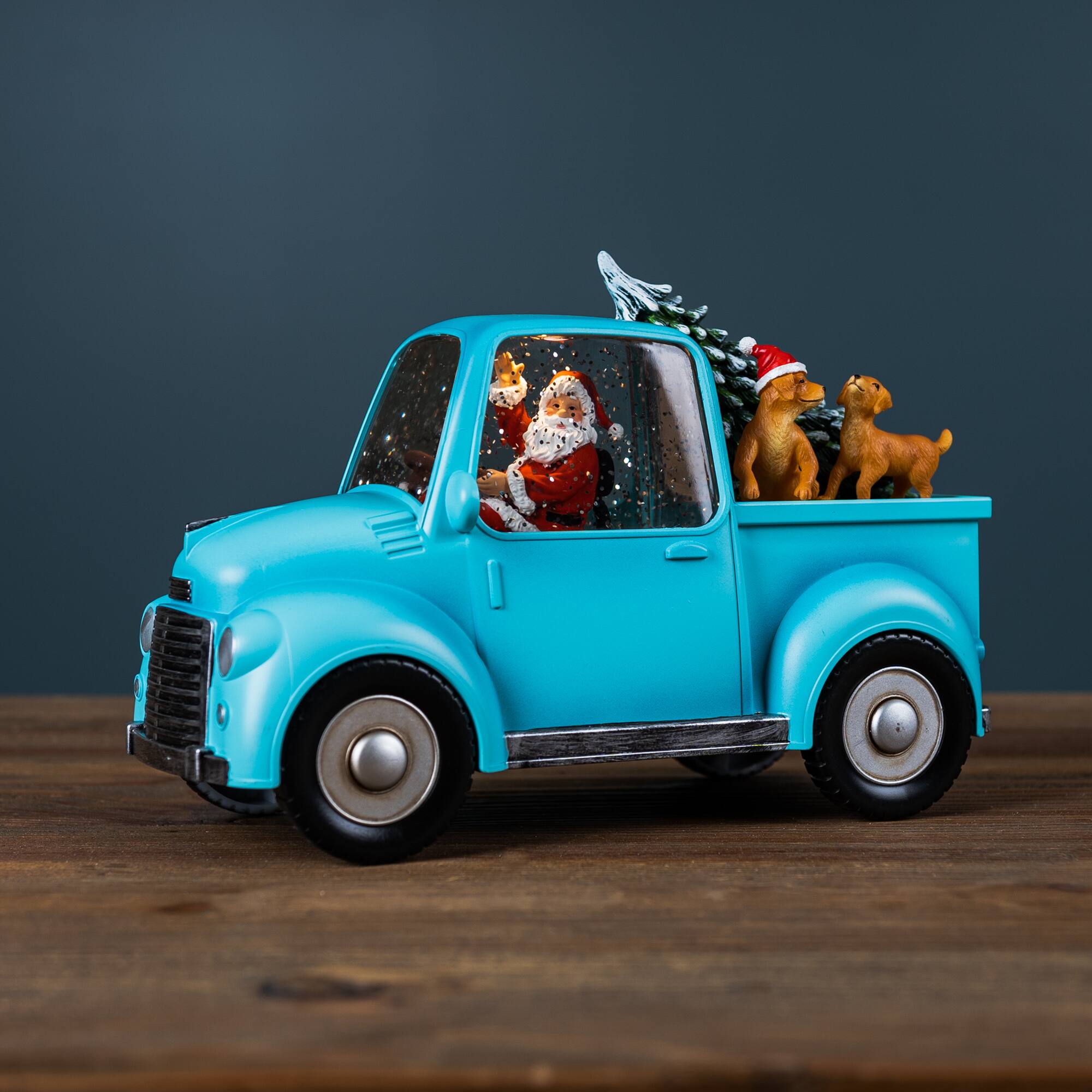 8.75" LED Snow Globe Truck with Santa and Dogs